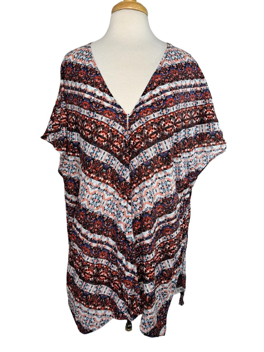 ATHLETA Cotton Silk Kimono Boho Single Button Coverup Size Medium Blue Orange